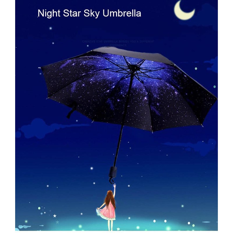 Hosoncovy Night Star Sky Folding Umbrella Double Layer Windproof Anti