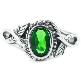 WINDALF Delicate women's ring LIÂNA 8 mm elf jewellery green emerald 925 sterling silver, Fabric, Cubic Zirconia