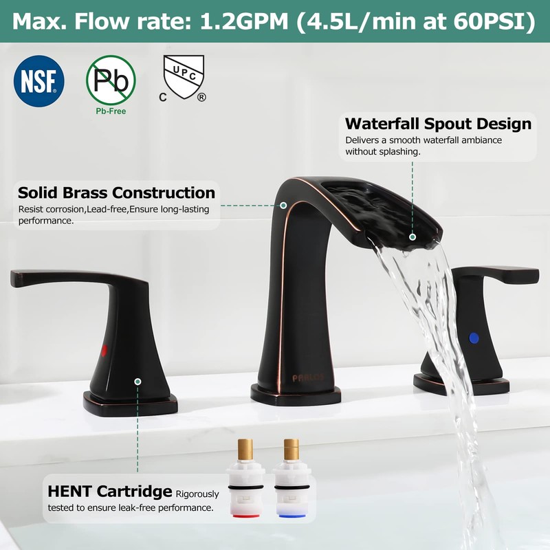 PARLOS Waterfall Widespread Two-Handle Bathroom Faucet with Metal Pop Up