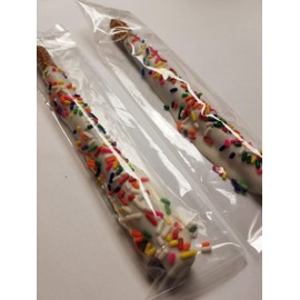 Chocolate Covered Pretzel Rods White Chocolate Rainbow Sprinkles Pieces 16 Rods