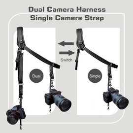 4J LEDR Leather Camera Strap,Shoulder Camera Strap for 1 or 2 Camera,Dual Camera Harness for Photographers,Multi Camera Gear for Dslr/Slr Strap,Camera Harness Camera Sling Strap Single or Dual,Black