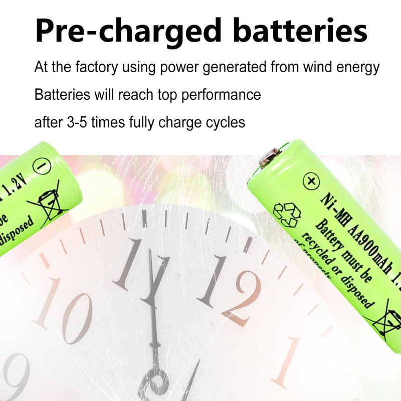1.2 Volts AA NIMH 900mAh Rechargeable Batteries,Pre-Charged 4 Packs Double