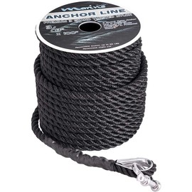 Marine System Made Nylon 3 Strand Anchor/Rigging Line Anchor Rope 3/8 Inch 100FT 150FT Black (3/8" x 100')