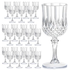 HTTBEIZI 24PCS 7OZ Transparent Wine Plastic Glasses, Drinking Champagne Glasses Flutes Crystal Vintage Water Unbreakable Goblets for Wedding, Parties