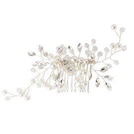 SOBEIT Pearl Bridal Hair Comb, Rhinestone Bridal Hair Accessories, Adjustable Wedding Hair Side Comb Headpieces Hair Accessories for Women Girls(Silver)