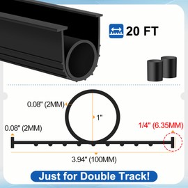 MYFAMIREA Garage Door Bottom Seals Rubber 20FT Weather Stripping Weatherproof Seal Replacement Strip Kit with 1/4" T Ends & 2 End Plugs, Universal U+O Ring Buffering Sealing for Double Track, Black
