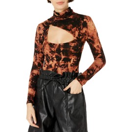 KENDALL + KYLIE Women's Turtleneck Bodysuit With Cut-Out, Black Tie Dye, Medium