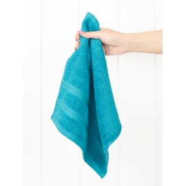 American Soft Linen - Juego de 4 paños de lujo para baño, 100% algodón turco, paños suaves de 13 x 13 pulgadas para cuerpo y cara, paños de bebé, paños de color azul aguamarina