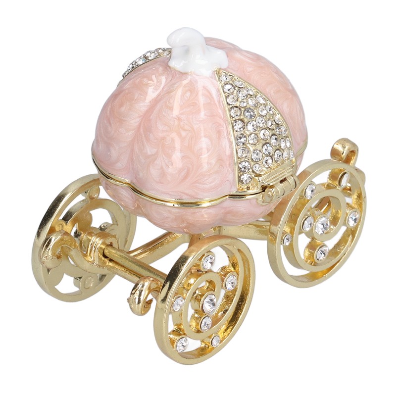 Jewelry Organizer White Golden Pumpkin Carriage Shape Rhinestone Storage Box