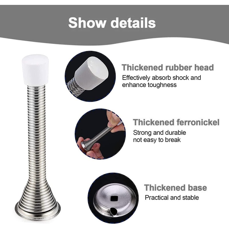 Spring Door Stop,5 Pack Metal Door Stoppers Wall Mounted Doorstop