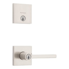 Kwikset 991 Halifax Keyed Entry Lever and Single Cylinder Deadbolt Combo Pack Featuring SmartKey and Microban in Satin Nickel