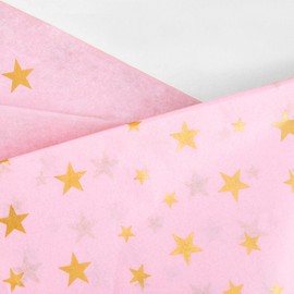 MR FIVE Pink with Metallic Gold Star Tissue Paper, 50 Sheets, 20" x 28", Gift Wrapping Tissue Paper for DIY, Crafts, Baby Shower, Birthday, Wedding