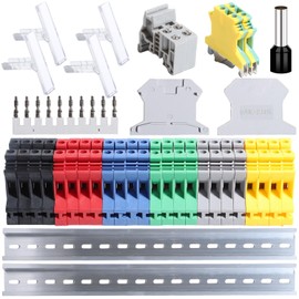 shengbowi Terminal Block Rail Type Voltage Combined Block DIN Blocks Kit DK2.5N Connector 12-22 AWG Track Grounding Blocks Jumpers Brackets 600V Covers Grey
