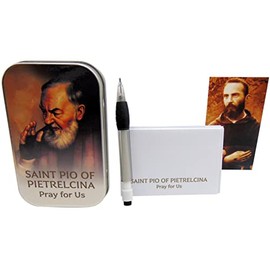 Westmon Works Saint Pio Prayer Box Pray for Us Intention Metal Case with Pencil Paper and Holy Card Set