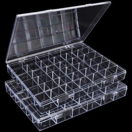 Noverlife 2 Pack 36 Grids Clear Plastic Organizer Box, Jewelry Craft Storage Container Bead Holder Nail Charm Organizer, Rock Collection Box for Fishing Tackles, Acrylic Earring Display Case for Girls