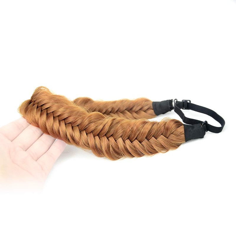 BOBIYA Wide Fishtail Synthetic Hair Braids Headband, Classic Braided Headband,