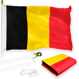 UD_G128 Combo Pack: 6 Feet Tangle Free Spinning Flagpole (White) Belgium Belgian Flag 3x5 ft Printed 150D Brass Grommets (Flag I