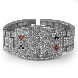 Hip-Hop Bling Poker Texas Hold em Fan Championship Style Bracelet Rhodium