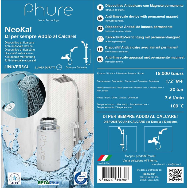 Phure Neokal Anti Limescale Protector for Shower, Handheld Shower, Bathtub,