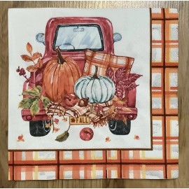 TWO Fall Pumpkin Paper Napkins Decoupage Thanksgiving Autumn Farm Truck Leaves
