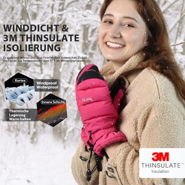 Kineed Ski Gloves Women's Snowboard Mittens Touchscreen Waterproof Winter Warm Mittens with Hidden Zip Pocket Pink
