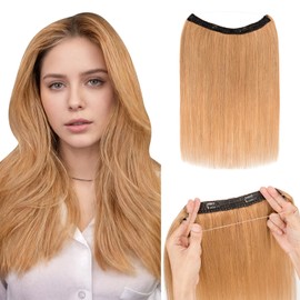 Hairro Wire Hair Extensions Human Hair, Fish Line Invisible Adjustable & Clips in Extensions Straight, 100% Real Hairpieces Seamless Blending for Women, 18 Inch 80g Dark Blonde