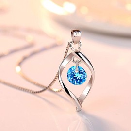 Zolkamery Silver Jewellery Set for Women, 925 Sterling Silver Women's Jewellery Sets with Blue Zirconia, Fashion Twist Pendant Necklace & Hook Dangle Earrings Set, Gift for Wife on Valentine’s day