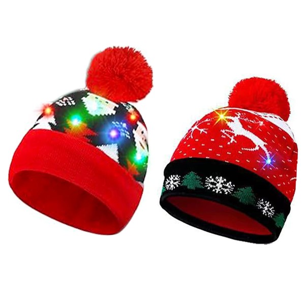 2 Pack LED Light Up Hat Beanie Knit Cap, Unisex
