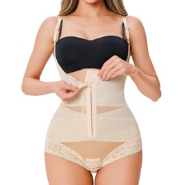 Nebility Shapewear Bodysuit Waist Trainer Open Bust Bodysuits for Women Tummy Control Criss-Cross Body Shaper(Beige,XX-Large)