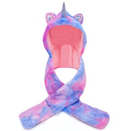 Gifts Treat Kids Unicorn Winter Hat with Scarf Plush Novelty 3 in 1 Multi-Functional Hat, Scarf and Mittens(Purple,M)