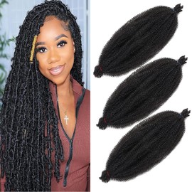 Mscat 20 Inch Pre-Separated Springy Afro Twist Hair 3 Packs Natural Black Marley Twist Crochet Braiding Synthetic Hair Extensions (8 Strands/Pack,1B#)