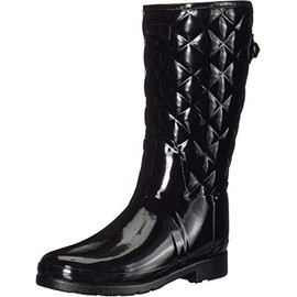 Hunter Women's Refined Short Quilted Gloss Rain Boot, Black, 9