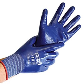 FRANZ MENSCH Skuba Fine Knitted Gloves Nitrile Coating Pack of 12 Blue/Dark Blue 11/XXL L: 26.5 cm