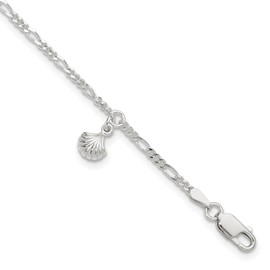 925 Sterling Silver Shell 1in Extension Anklet - with Secure Lobster Lock Clasp 9"