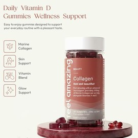 Feel Amazing Marine Collagen Gummies – 500mg of Marine Collagen Per Serving with Vitamins A & C – Daily Collagen Supplement for Skin Function & Immune Support – 30 Count 1 Month Supply