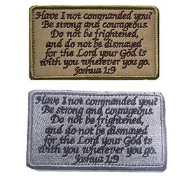 Joshua 1:9 Parche de gancho y bucle táctico moral aplique bordado militar, 2 piezas (Josué 1:9)