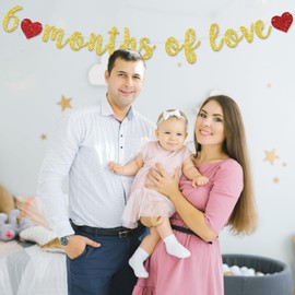 6 Months of Love Banner, Half Way To One, 1/2 Way To One, Happy 1/2 Birthday/Anniversary/Baby Shower Party Decoration Supplies