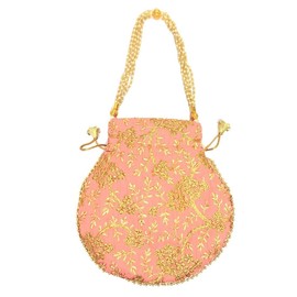 Truesellershop Indian Ethnic Designer Embroidered Silk Potli Bag Batwa Pearls Handle Purse Clutch Purse for Women (Baby Pink)