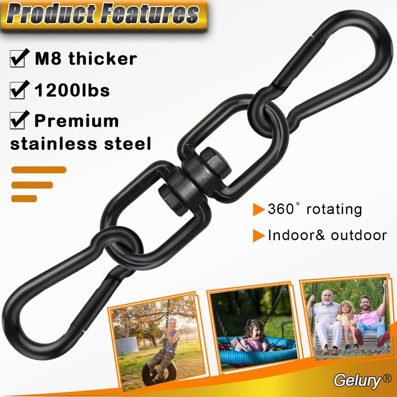 Gelury 2+1 Heavy Duty 304 Stainless Steel Swing Swivel Ring,