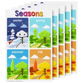 FoldCard Seasons Educational Charts for Preschool to Gradeschool Kids – Bright and Colorful Visual/Learning Aid Poster for Classroom or Home | Glossy Durable Cardstock | 11" x 17" | 5 per Pack