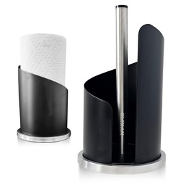 OLIXAN,Stainless Steel Paper Towel Holder Countertop, Modern Spiral Cover Design,Keep Paper Towel Clean,Weighted Base for Stability, Freestanding Easy One-Handed Operation for Kitchen Bathroom (Black)