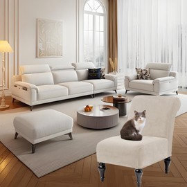 HFCNMY Armless Chair Cover,Stretch Velvet Armless Accent Chair Cover Slipcover Soft with Elastic Bottom Beige