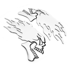 Universal Motorcycle Fuel Tank 3D Sticker, 2 Pieces Tank Sticker, 3D Flame Skull Sticker Decorations for Motorcycle, Waterproof and Sun Protection (One Silver))