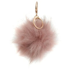 Atania Large Fluffy Bag Charm Key Ring with Faux Fur Pom Pom Gold Pink