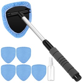 8 Pcs Car Window Cleaner Kit Include Windshield Cleaning Tool with Extendable Handle 5 Microfiber Bonnets 1 Car Ventilation Brush 1 Empty 50ml Spray Bottle Glass Wiper Kit (Light Blue)