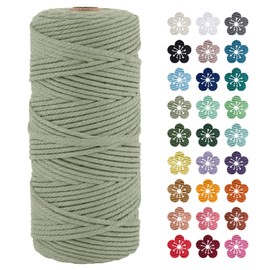 LEREATI Macrame Cord 3mm x 100m, Thick Macrame Rope Natural Cotton Rope Craft String, 4 Strand Twisted Cotton Cord Yarn for DIY Plant Hanger, Wall Hanging, Christmas Decoration (Bean green)