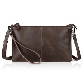 befen Vintage Brown Crazy Horse Leather Wristlet Clutch Wallet Purse Small Crossbody Bag for Women (Mocha)