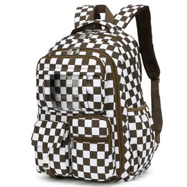 Dezcrab Backpack for Girls - Teens Bookbag for Middle School Students - Kids School Bags for Elementary Primary School (Checkered Brown)