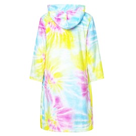 Jxstar Tie Dye Hooded Bathrobe for Girls Kids Flannel Plush Soft Fleece Robe Pajamas Sleepwear,Size 8 9