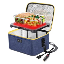 Aotto Portable Oven, 12V, 24V, 110V Food Warmer, Portable Mini Personal Microwave Heated Lunch Box Warmer for Cooking and Reheating Food in Car, Truck, Travel, Camping, Work, Home, Navy Blue